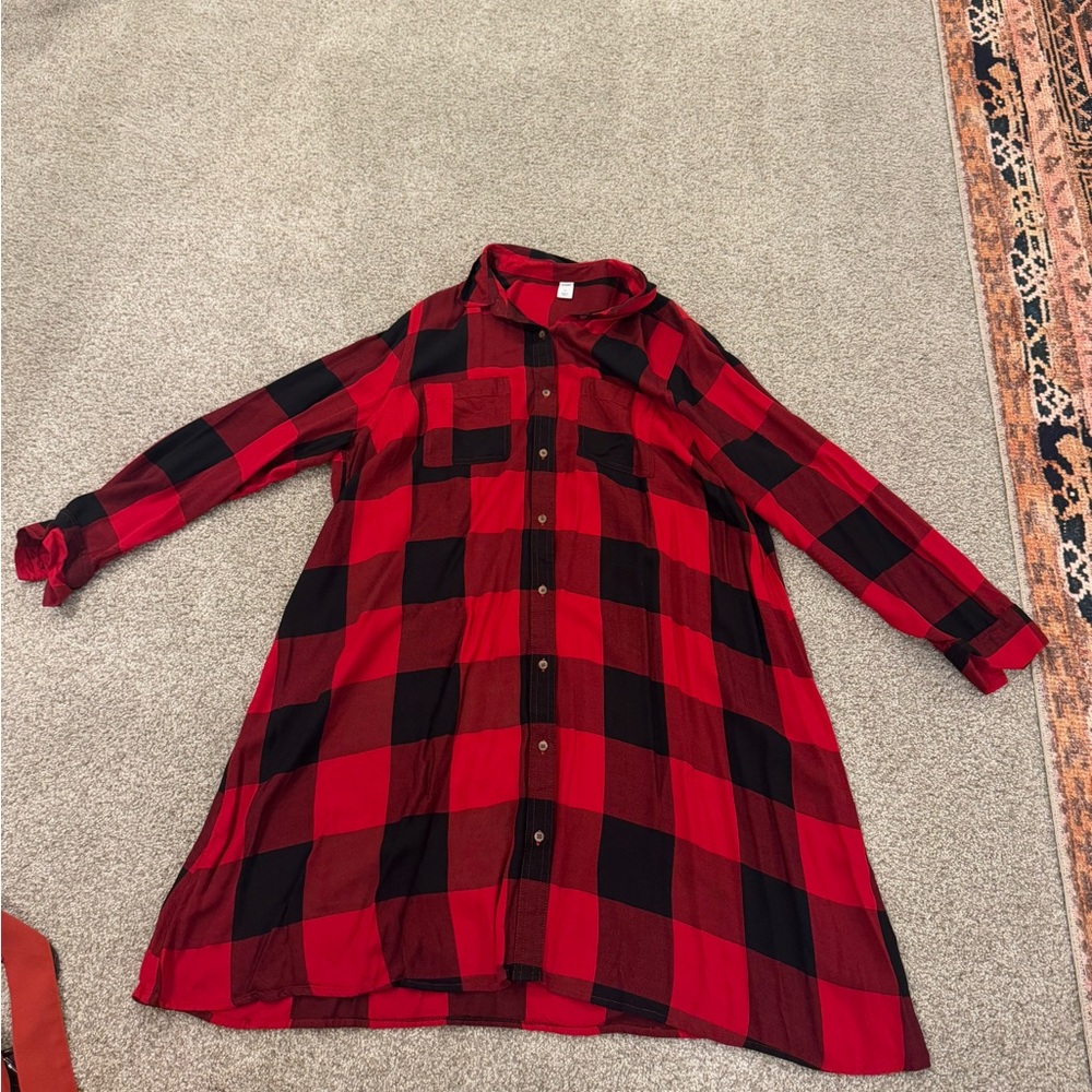 Old Navy Shirt Dress Womens Buffalo Check Plaid Red Button Front Flannel Size:XL